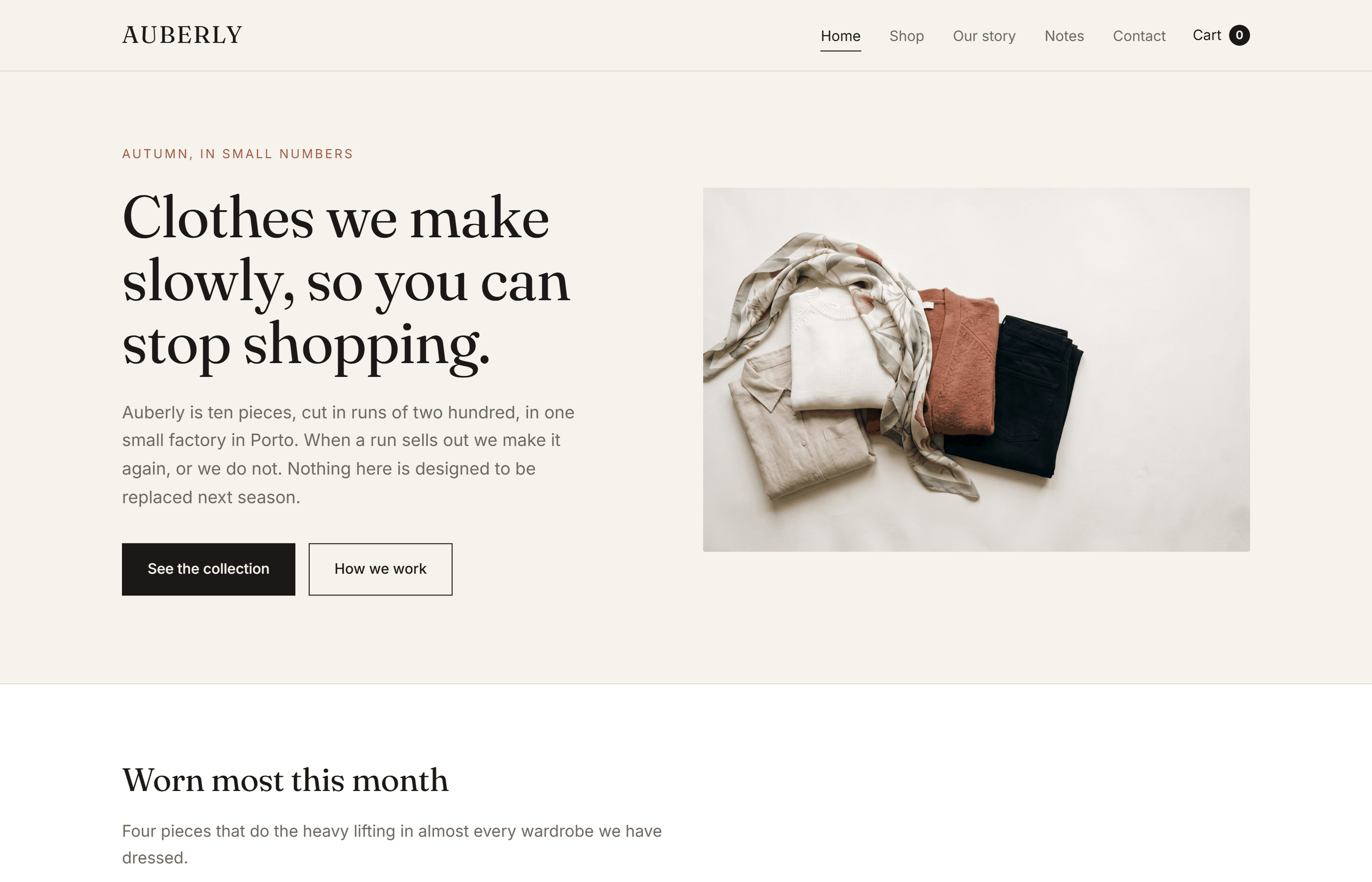 A clothing storefront running on Yetty