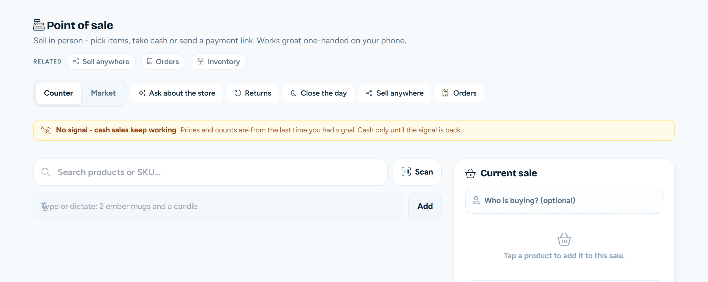 The register saying the signal has gone and cash sales keep working